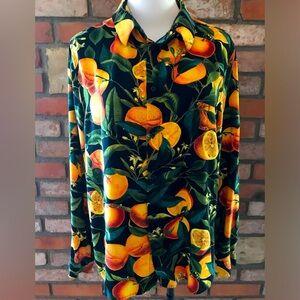 H&M button up shirt orange citrus fruit print collared long sleeve shirt mens Lg
